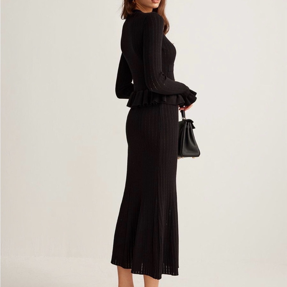 Commense Black Midi Dress with Ruffle Details - Picture 3 of 4